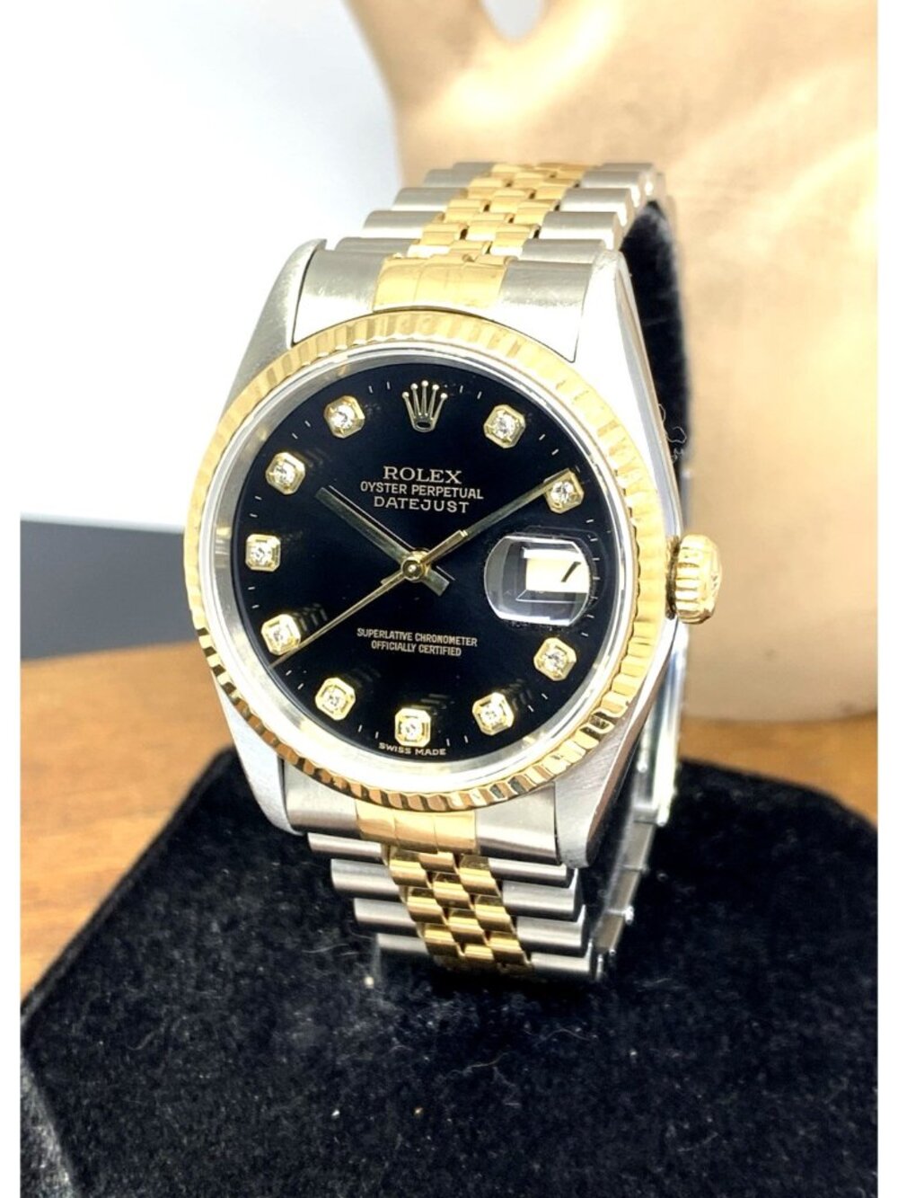 Rolex Datejust Watch 16233 Factory Diamond 18k Yellow Gold & Steel Vintage 1995
